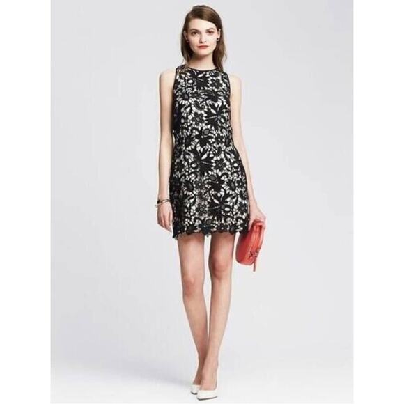 Banana Republic Black Floral Crochet Lace Overlay Sheath Dress 8 NWT - Picture 1 of 9